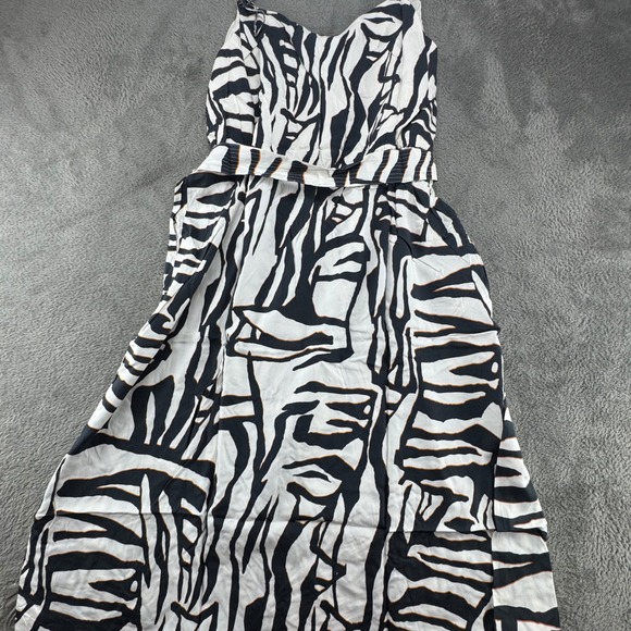 Ava & Viv Zebra Print Maxi Dress Women 2X White Black New Sleeveless V-Neck Belt - Picture 3 of 13